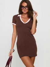 Suvi V Neck Jersey Mini Dress Brown / Pink